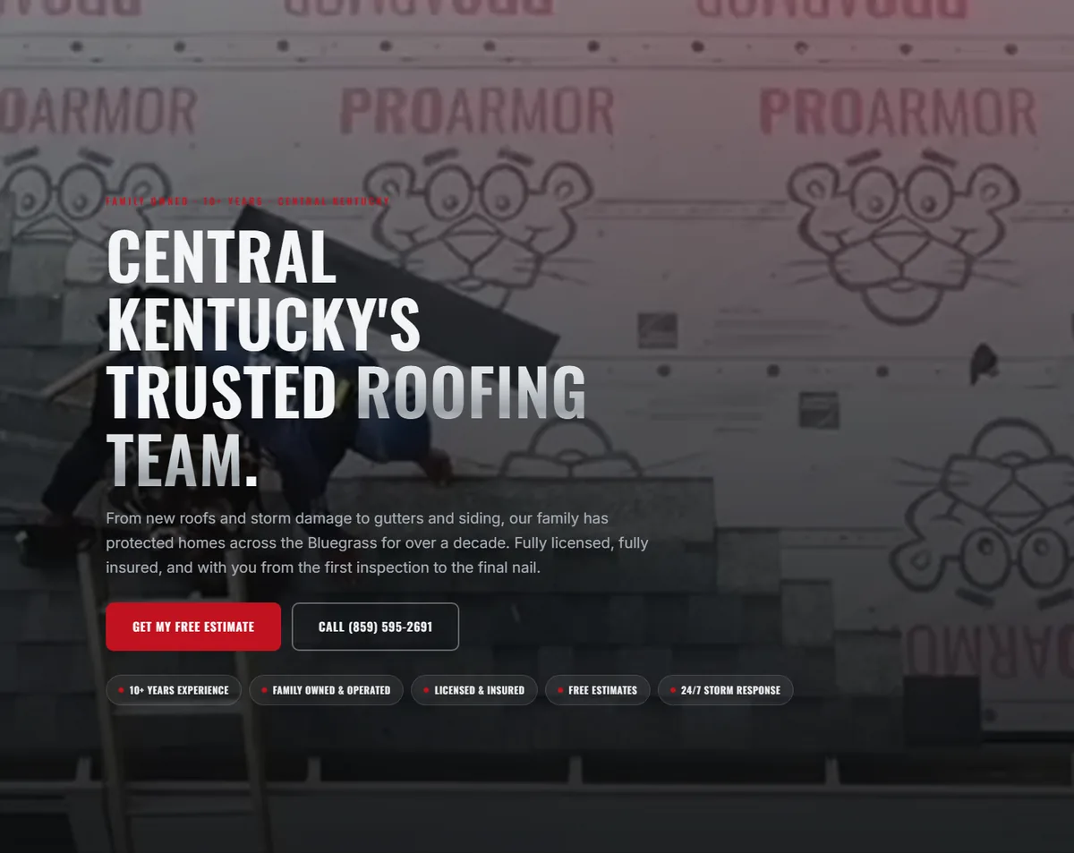 The answer, before anyone scrolls, on the Full Construction Roofing homepage.