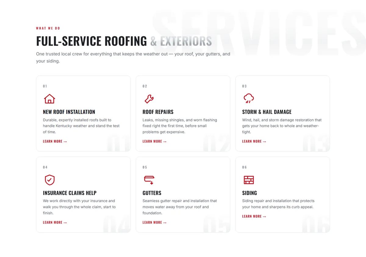 What you actually do — in the words customers use, on the Full Construction Roofing homepage.