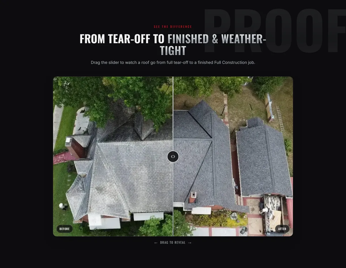 What happens after they call, on the Full Construction Roofing homepage.